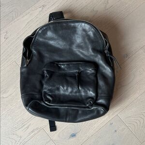 All Saints Black Leather Backpack with Front Pocket